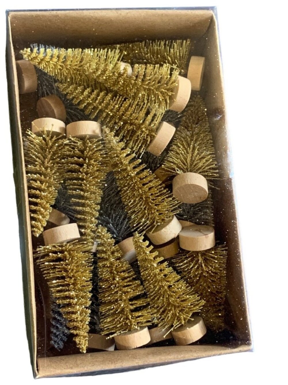 24 Gold & Silver Glitter Bottle Brush Tree 2" tall Christmas Decor Boxed Creativ